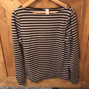 Tan and black stripped long sleeve shirt.